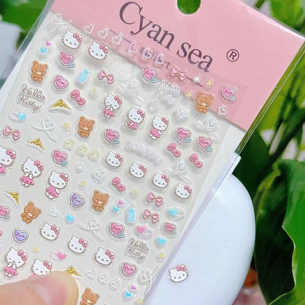 ใหม่น่ารัก Hello Kitty นูนสติกเกอร์แต่งเล็บสามมิติ Love Bear ins ที่ใส่ปากกาถ้วยน้ํากล้องตกแต่ง
