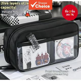 กล่องดินสอโปร่งใสสีดำห้าชั้นขนาดใหญ่ ความจุสูง กล่องเครื่องเ…