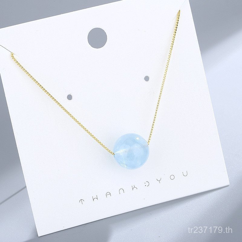 สร้อยคอมุกเงินสเตอร์ลิง S925 สีน้ำทะเล พร้อมกล่องขนาดเล็ก ของขวัญสำหรับคนพิเศษ IHL7