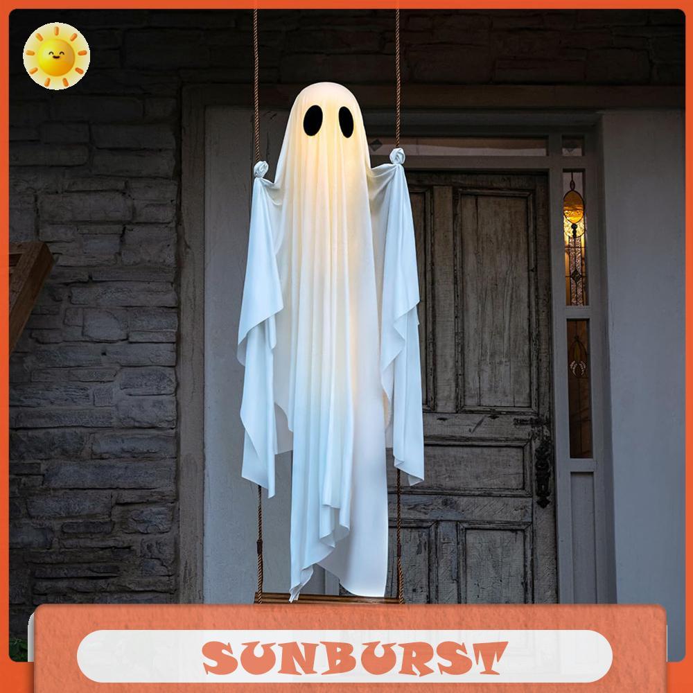 ขนาดใหญ่สีขาวผ้า Ghosts Swing ที่มี String ไฟ Spooky Swing Ghost สําหรับ Garden Patio Yard Porch วัน