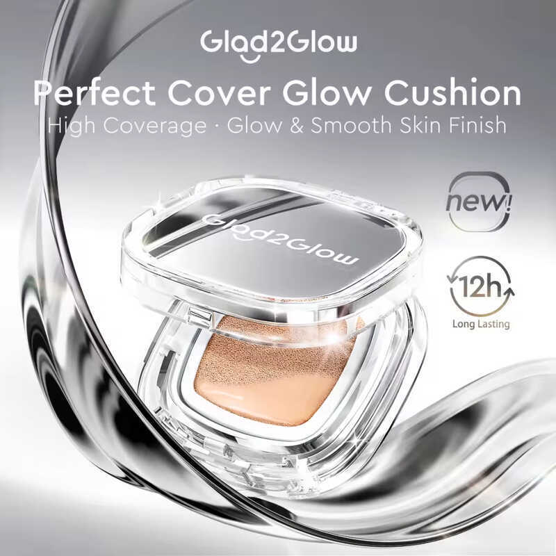 เปิดตัวใหม่ Glad2Glow Perfect Glow Cover Cushion Foundation Full Coverage Glowing Finish Glass Makeu
