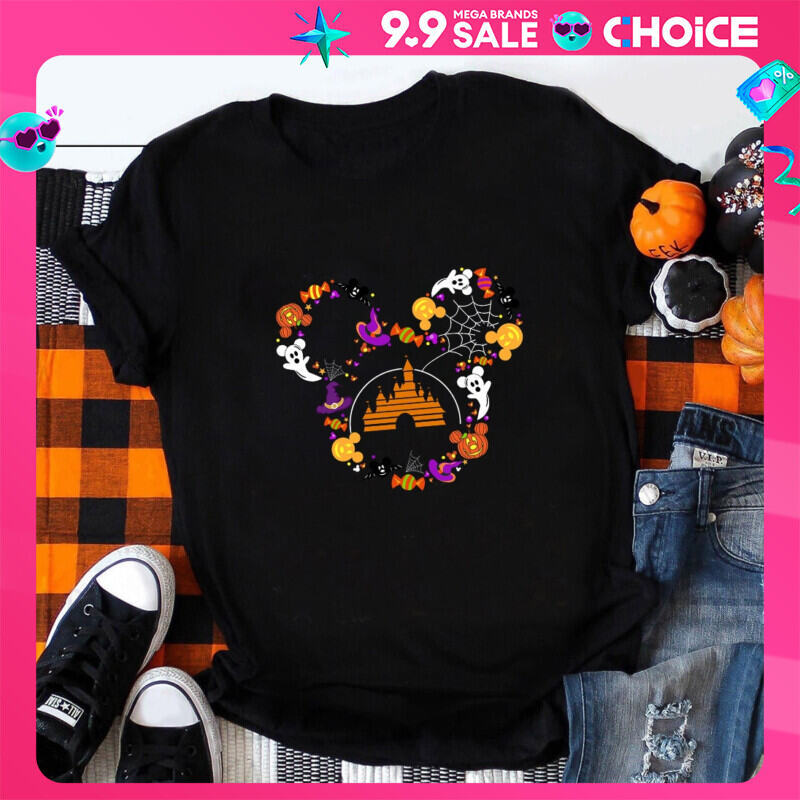 เสื้อ Halloween  วันฮาโลวีน  Happy Halloween Mickey T-shirts Woman Festival Vibe land Vacation Cloth