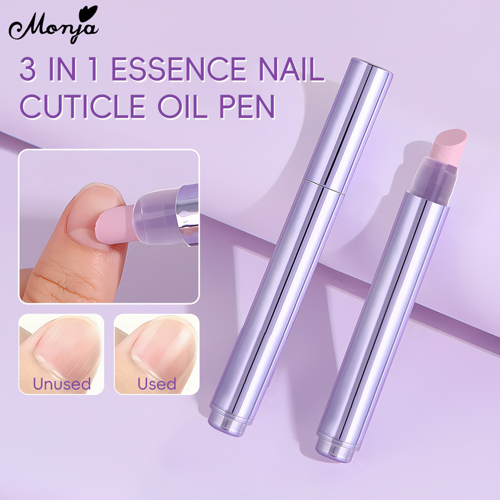 Monja 3in1 Cuticle น้ํามันปากกาเล็บ ปากกาเซรามิคเคล็ดลับเล็บPusher Removeเล็บซ่อมปากกาสําหรับเล็บงาม