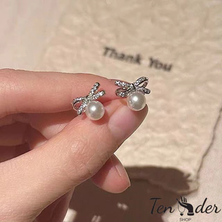 COD-ส่งเร็วจากไทย🎀﻿ ﻿ ต่างหู ประดับโบว์ประดับไข่มุก สไตล์หรูหราแสง ระดับไฮเอนด์ เครื่องประดับแฟช สำหรับผู้หญิง-Ten