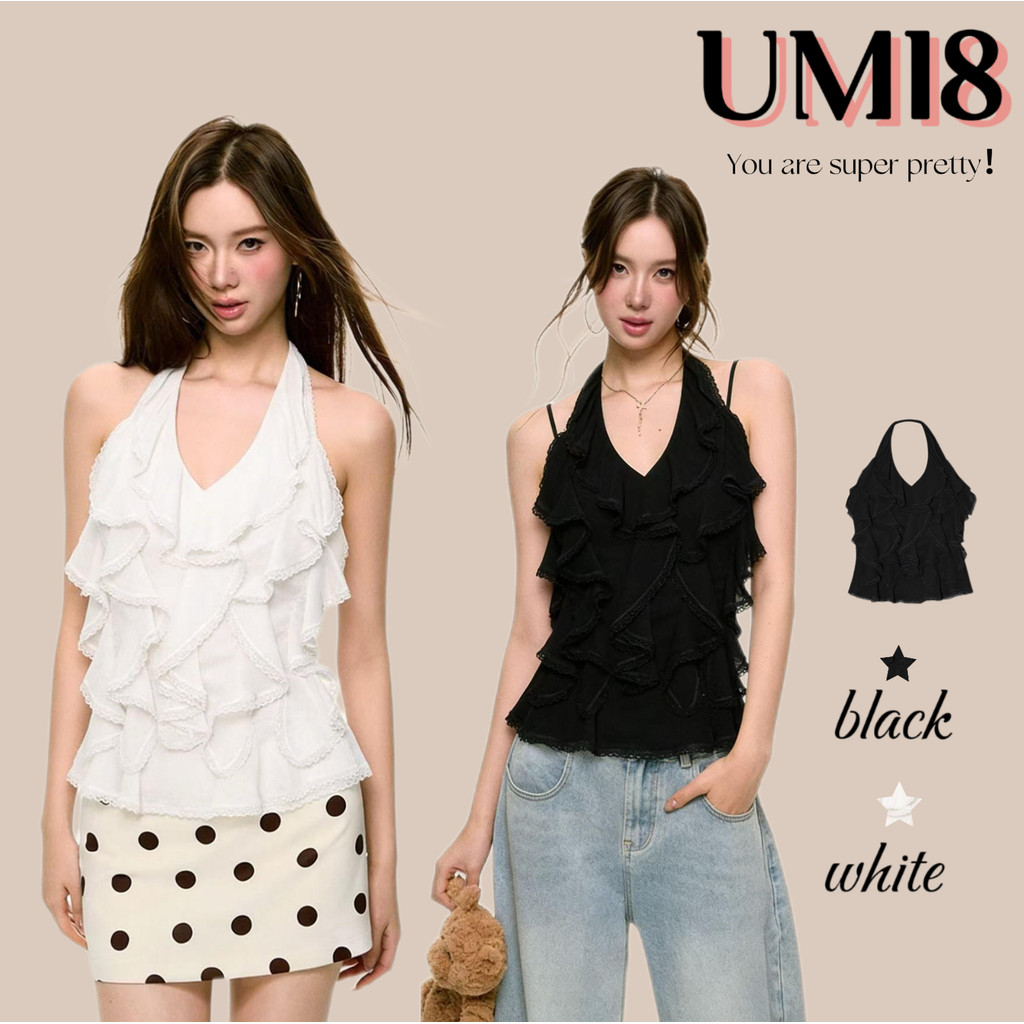 UMI8💝【ในสต็อก】💝 เสื้อชีฟองคอ halter เปิดหลัง รสหวานอมเปรี้ยว