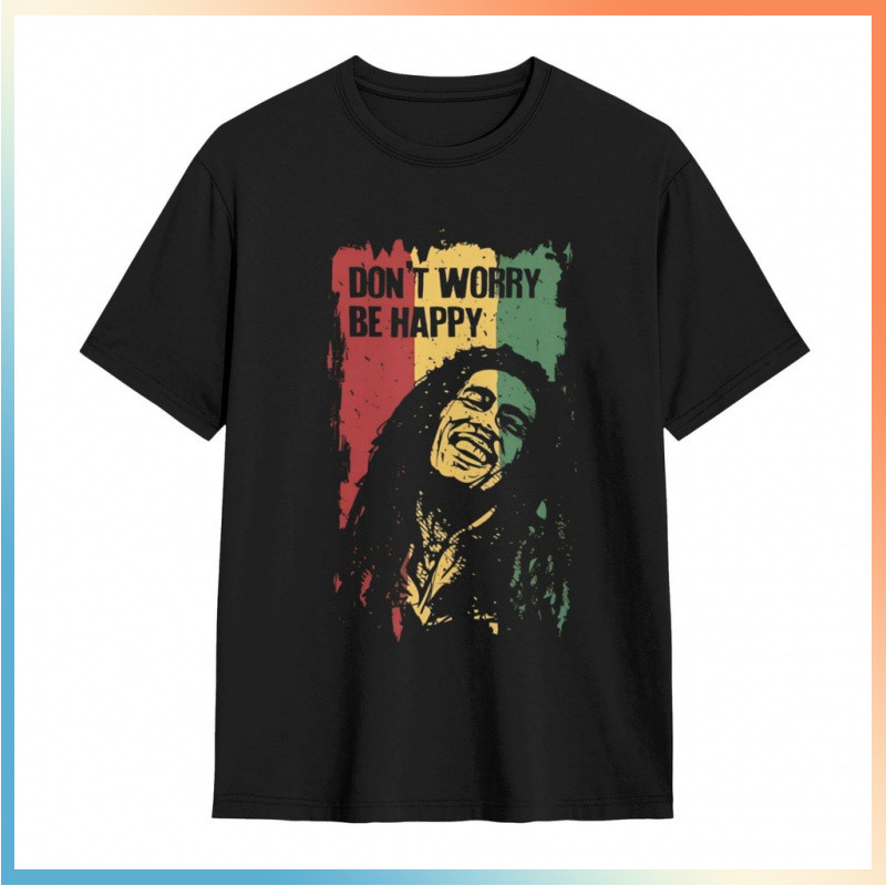 ฝ้ายเสื้อยืดแขนสั้น ไม่จำกัดเพศ ลาย Bob Marley "Don't Worry Be Happy" ระบายอากาศได้ดี เหมาะสำหรับออกกำลังกายและลำลอง