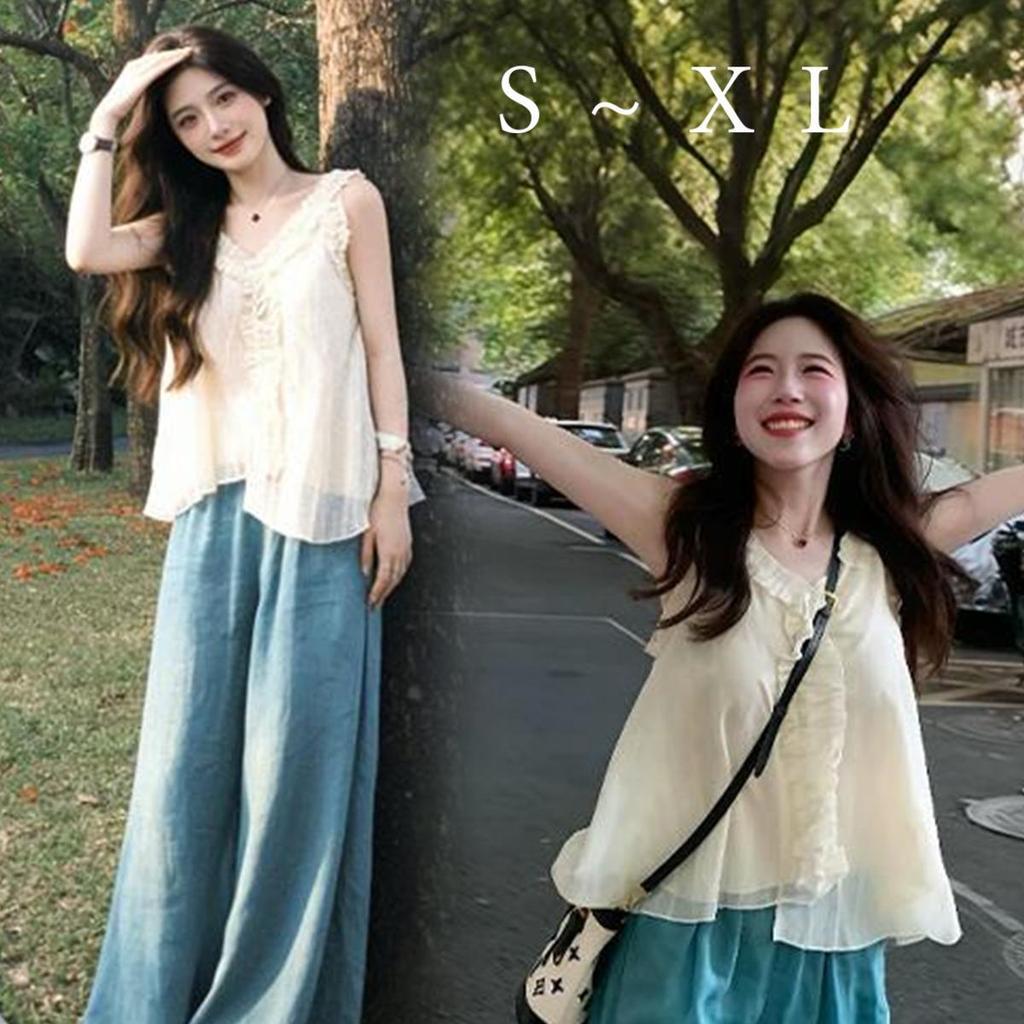 STYLE#เสื้อสายเดี่ยวผ้าลูกไม้แขนกุดสำหรับผู้หญิง ระบายอากาศได้ดี และมีสไตล์น่ารักสดใส#99412