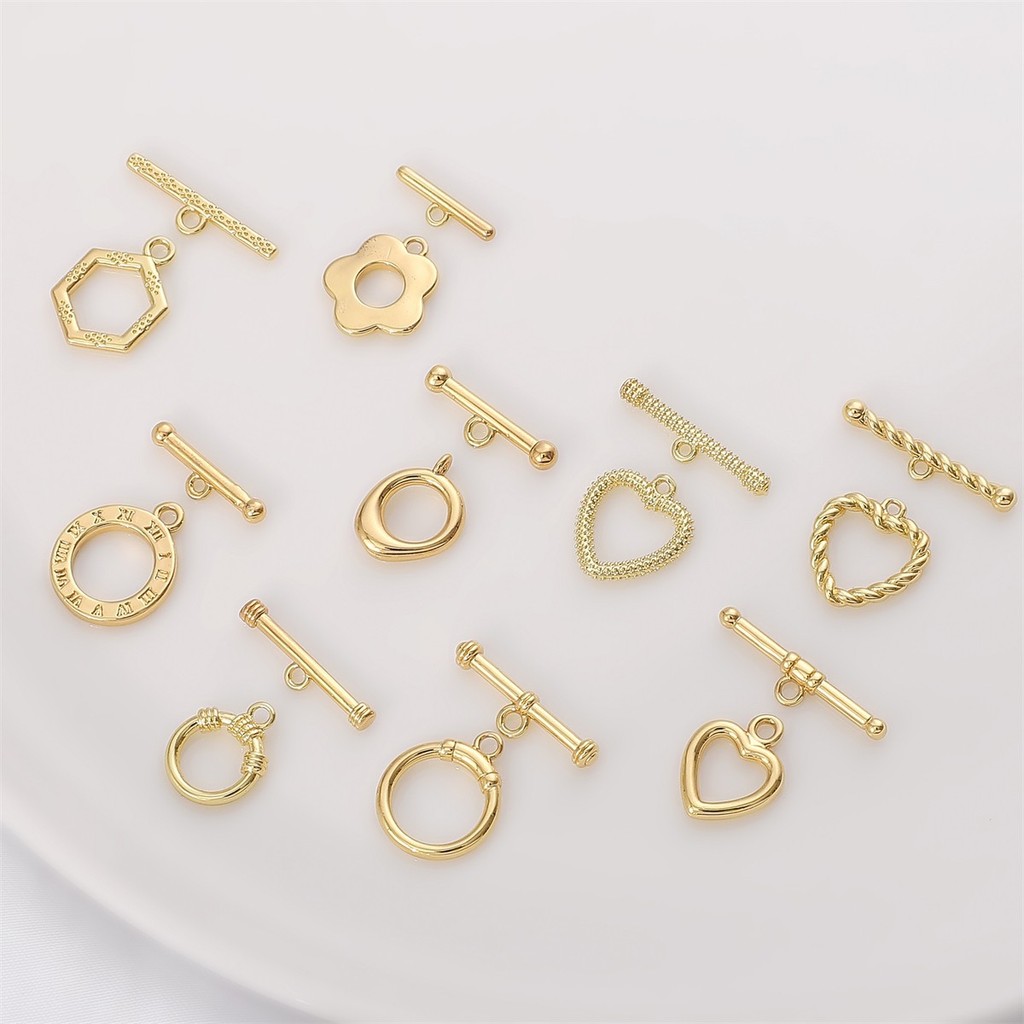 การการเก็บรักษาสี 14K Gold-Covered Love Heart รอบหกเหลี่ยม OT หัวเข็มขัดทําด้วยมือ diy เครื่องประดับ