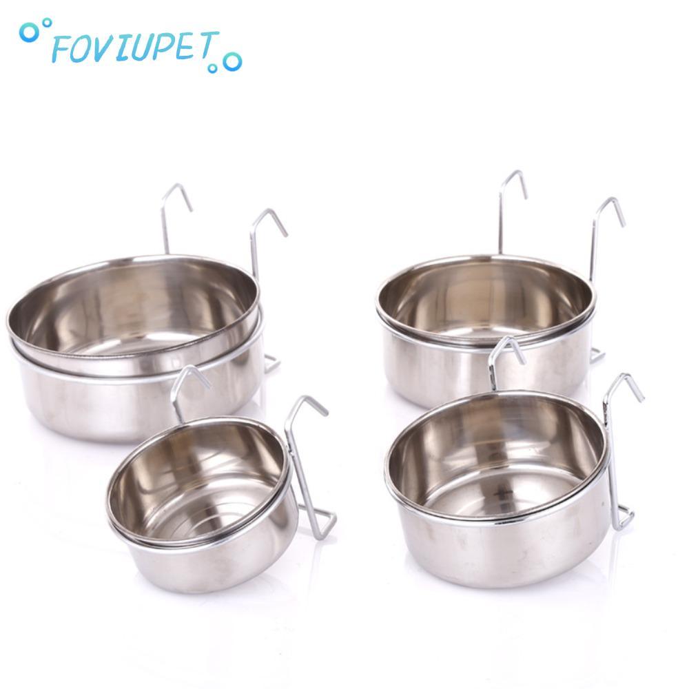 FOVIUPET ชามน้ําอาหารสําหรับเดินทาง ขายร้อนแขวนกรงถ้วยสแตนเลสเครื่องมือให้อาหารสัตว์เลี้ยง