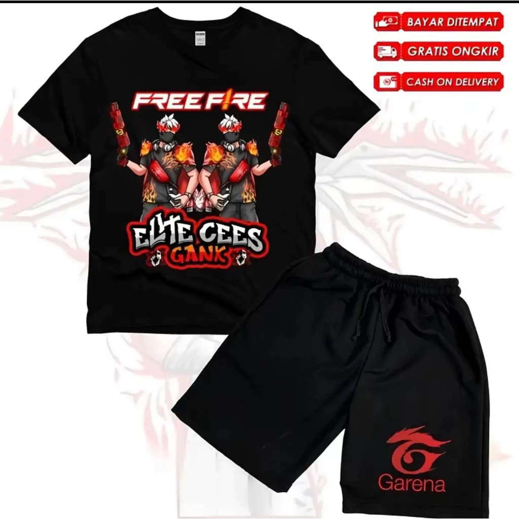 Garena Ff Free Fire Character กางเกงขาสั้นเด็กชุดเสื้อยืด รุ่น One Puch Man ฟรีชื่อ ฟรี Fire Elite Cees Gank กางเกงขาสั้