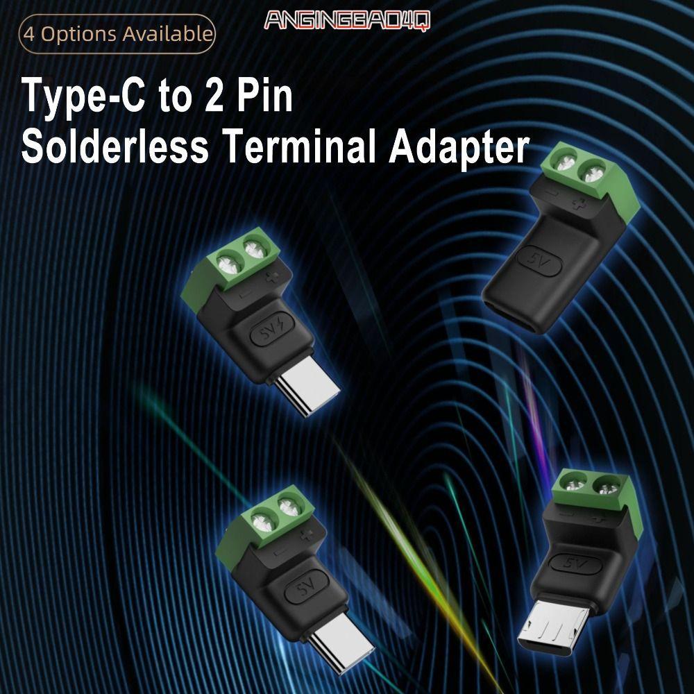 TIOMNV56KU USB C ถึง 2Pin Terminal Adapter, Type-C ถึง 2 Pin สกรู Crimp Terminal Block, Solderless Plug สีเขียวไม่สามารถถ่ายโอนข้อมูลปลั๊กชาร์จสําหรับ DIY หรือซ่อม
