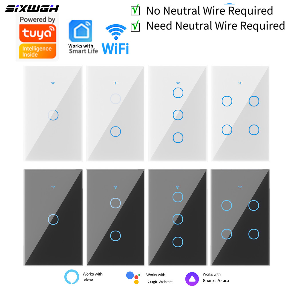 1/2/3/4 Way Tuya Wifi สมาร์ทสวิทช์ผนังสวิทช์สัมผัสสนับสนุน Smart Life APP Alexa google home Voice Co
