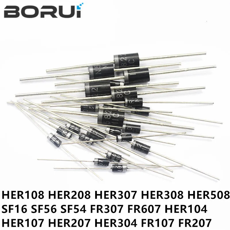 20PCS Rectifier Diode HER108 HER208 HER308 HER508 SF24 SF26 SF28 FR307 FR607 HER104 HER107 HER207 HE