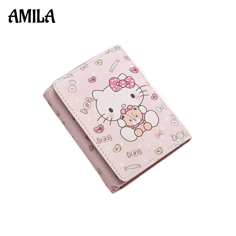 AMILO กระเป๋าสตางค์สามพับดีไซน์Hello Kitty น่ารัก