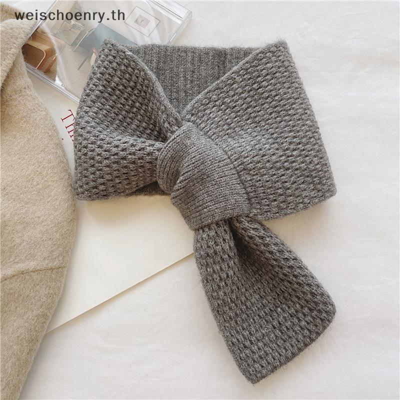 Wwwผ้าพันคอขนสัตว์ผู้หญิงฤดูหนาวอินเทอร์เน็ตคนดังขี้เกียจถักอบอุ่นสีทึบป้องกันคอ ไทย
