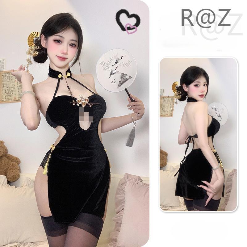 R@Z จัดส่งจากประเทศไทย🛒  'ชุดกี่เพ้า ชุดคอสเพลย์เ​ซ็กซี่ ผ้ากำมะหยี่ ผูกหลังแซ่บๆ (ฺQP-89)