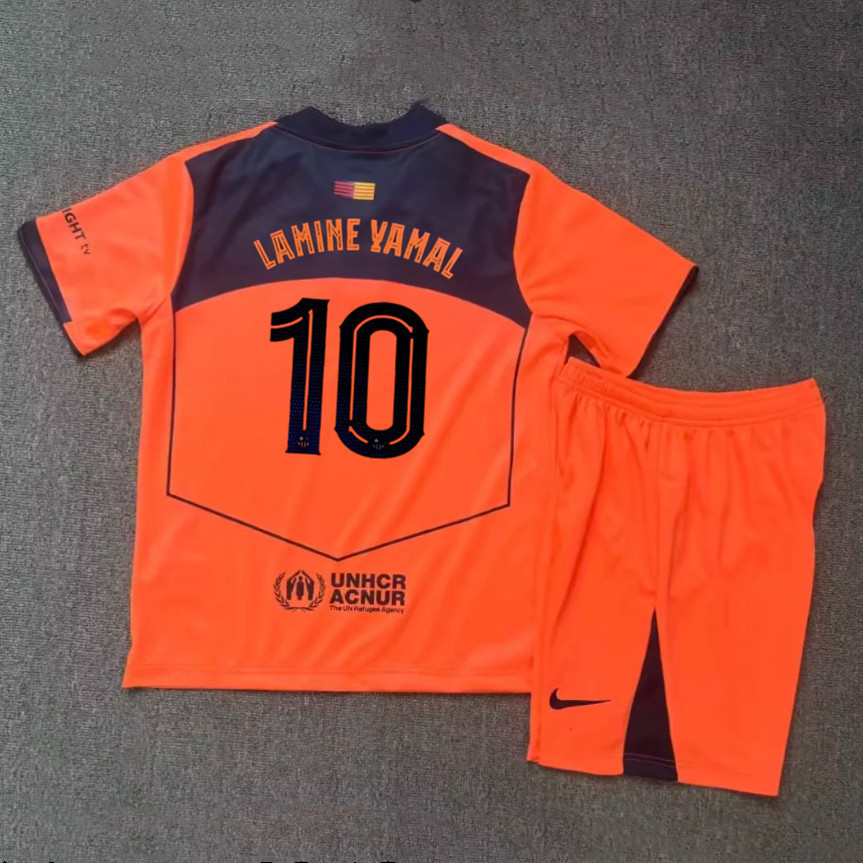 Kids Kit 2025 2026 Barcelona Third Football Jersey Set คุณภาพสูง LAMINE YAMAL # 10 Custom Jersey