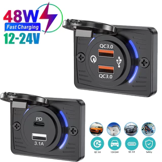 [🇹🇭⚡12hจัดส่ง] 4 พอร์ต 12-24V QC3.0 PD30W รถ Quick Charger ซ็อกเก็ต Quick Charge Dual USB พร้อมฝาครอบเลื่อน Outlet แผงอะแดปเตอร์สําหรับรถบรรทุก Camper อุปกรณ์เสริม