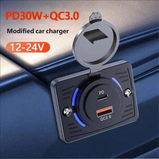 [🇹🇭⚡12hจัดส่ง] 4 พอร์ต 12-24V QC3.0 PD30W รถ Quick Charger ซ็อกเก็ต Quick Charge Dual USB พร้อมฝาครอบเลื่อน Outlet แผงอะแดปเตอร์สําหรับรถบรรทุก Camper อุปกรณ์เสริม