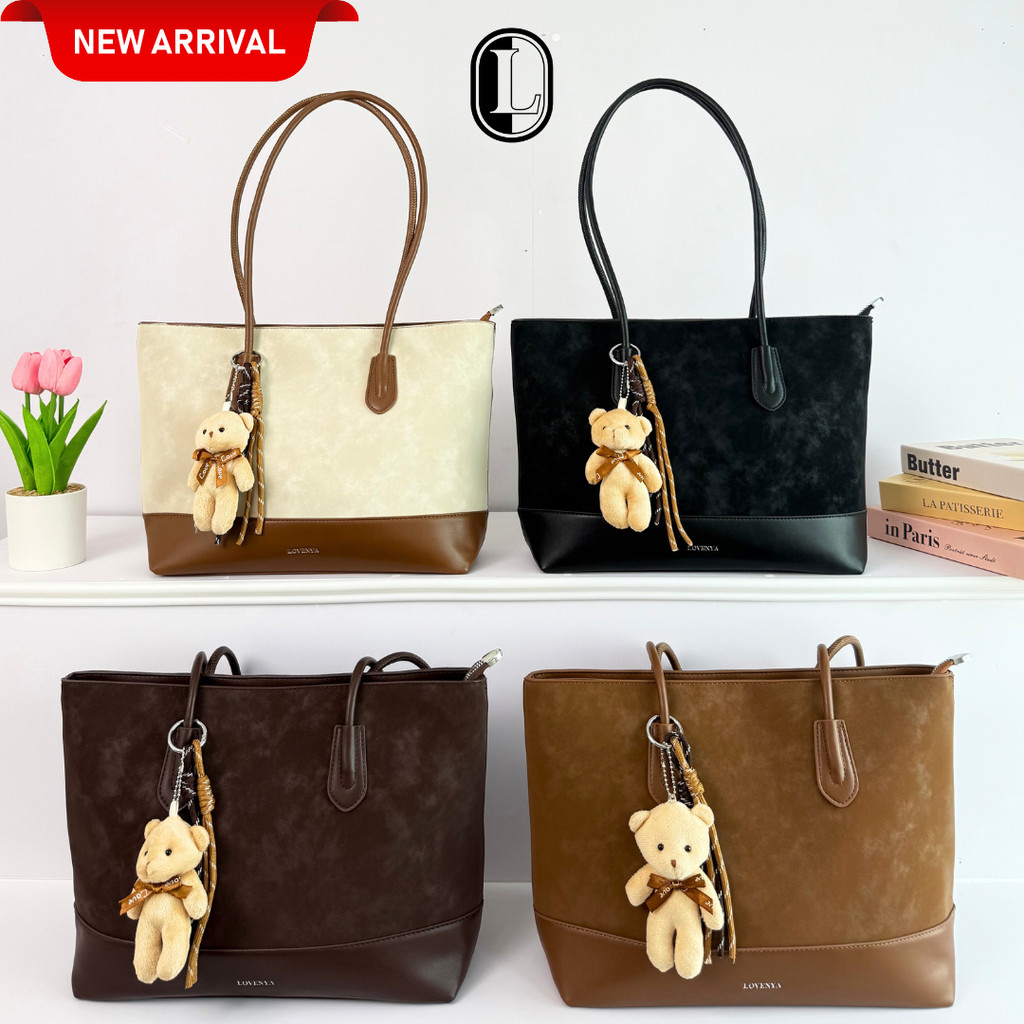 LOVENYA รุ่น L008 lovenya Teddy V2 กระเป๋าสะพายไหล่ขนาดกลาง ทรงโท้ทพร้อมน้องหมีสุดคิ้ว