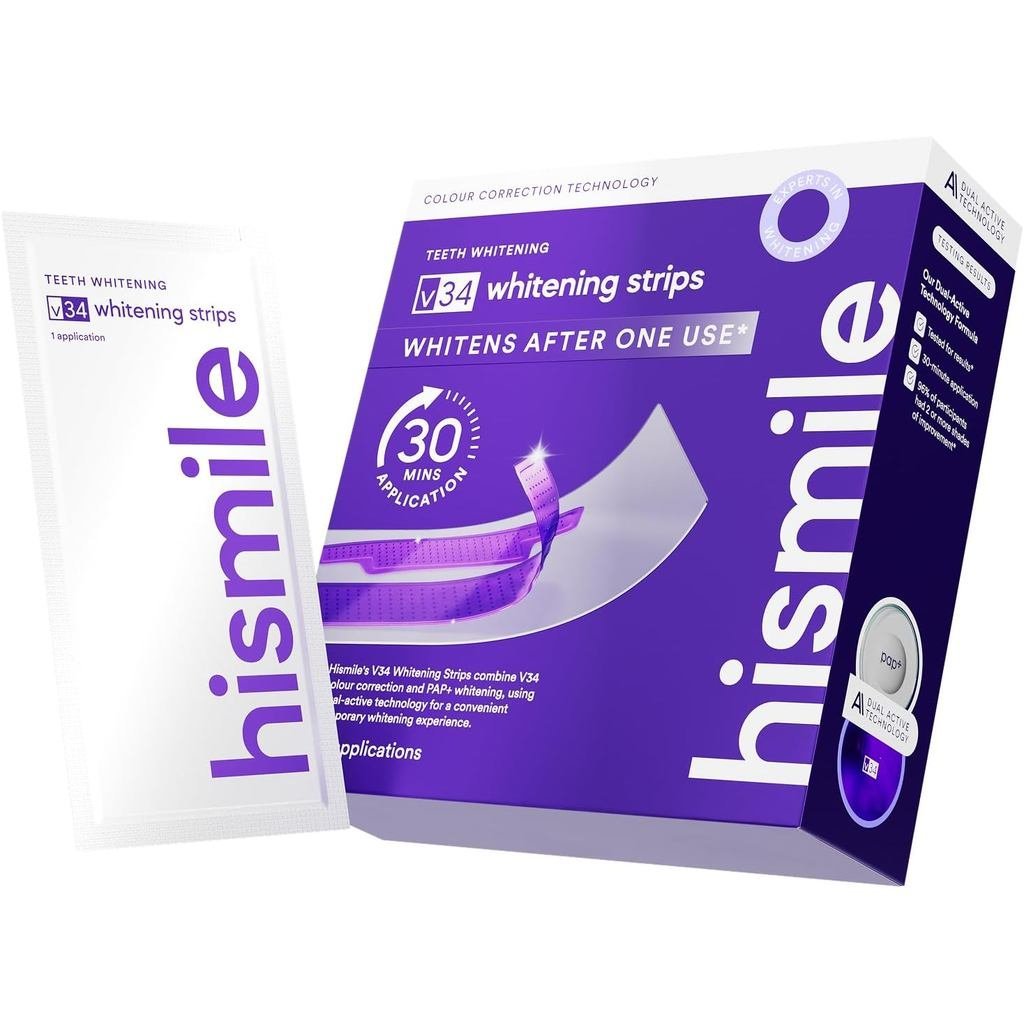 Hismile V34 Whitening Strips, Teeth Whitening Strips, Purple Tooth Whitening, Tooth Stain Treatment,
