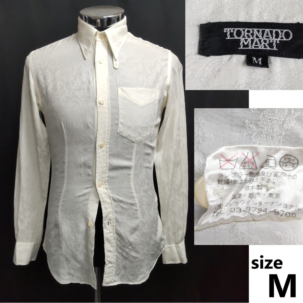 USED/Made in Japan TORNADO MART Thin Floral Long Sleeve Shirt M Men Slim Fit White