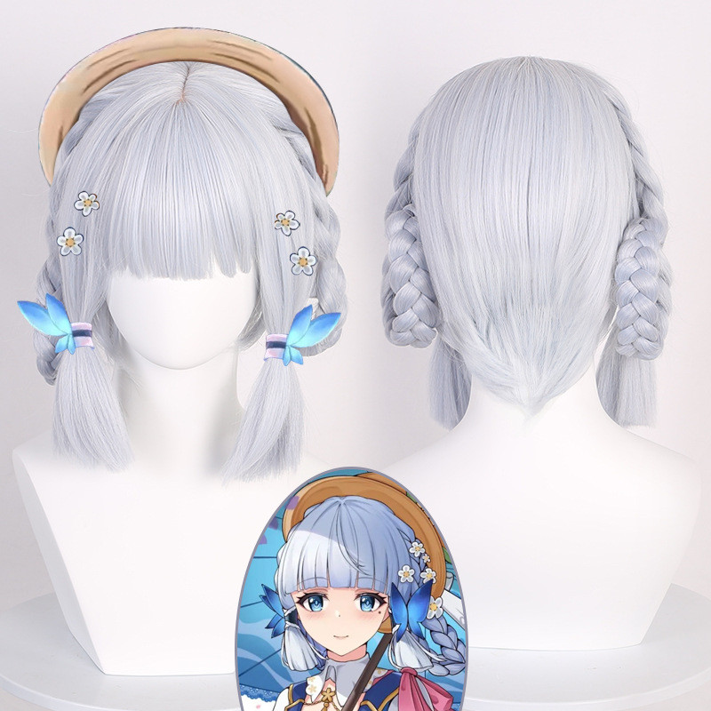 Genshin Impact Kamisato Ayaka Wig วิกผมลายดอกไม้ ทรงยาวธรรมชาติสำหรับคอสเพลย์