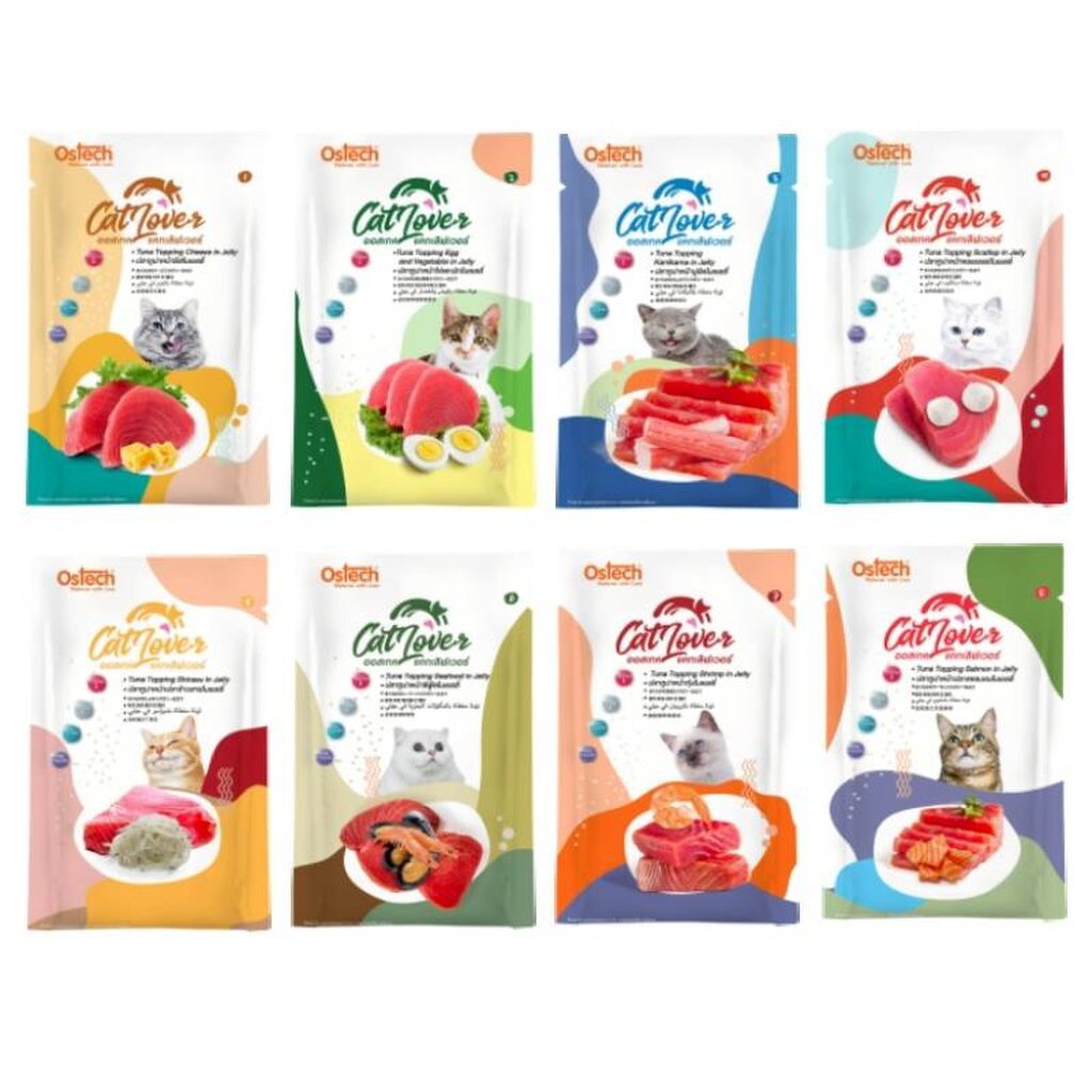 [ยกโหล 12 ซอง] Ostech catlover อาหารเปียกแมว 70g | ปลาเนื้อขาวแท้ แมวเลียเกลี้ยง ขนฟู สุขภาพดี!