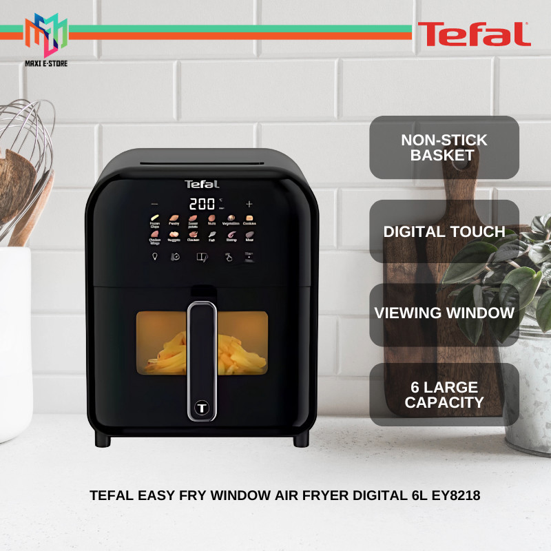 Tefal EY8218 เครื่องทอดอากาศดิจิตอลความจุ 6 ลิตรสัมผัสดิจิตอลพร้อมตะกร้าไม่ติด EY8218 Penggoreng Uda