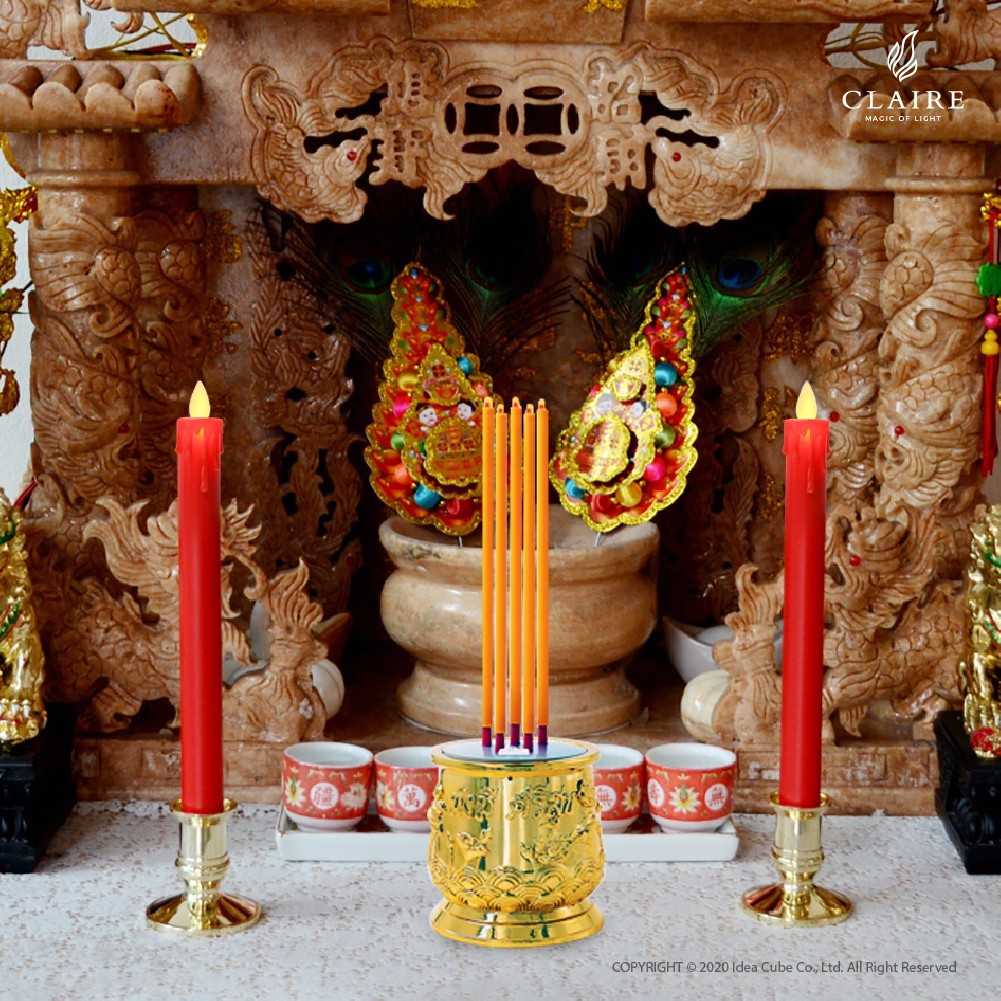 Claire Candle ชุดธูปไฟฟ้า LED 5 ดอก 28 ซม. สีทอง พร้อมเชิงเทียน LEDสีแดง 27.5 ซม. แถมฟรี! รีโมท - รูปที่ 4