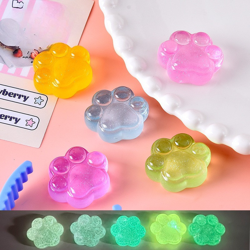10 ชิ้น Shinny Glow Cat Paw เรซิ่น Charms สําหรับ DIY(5-18)
