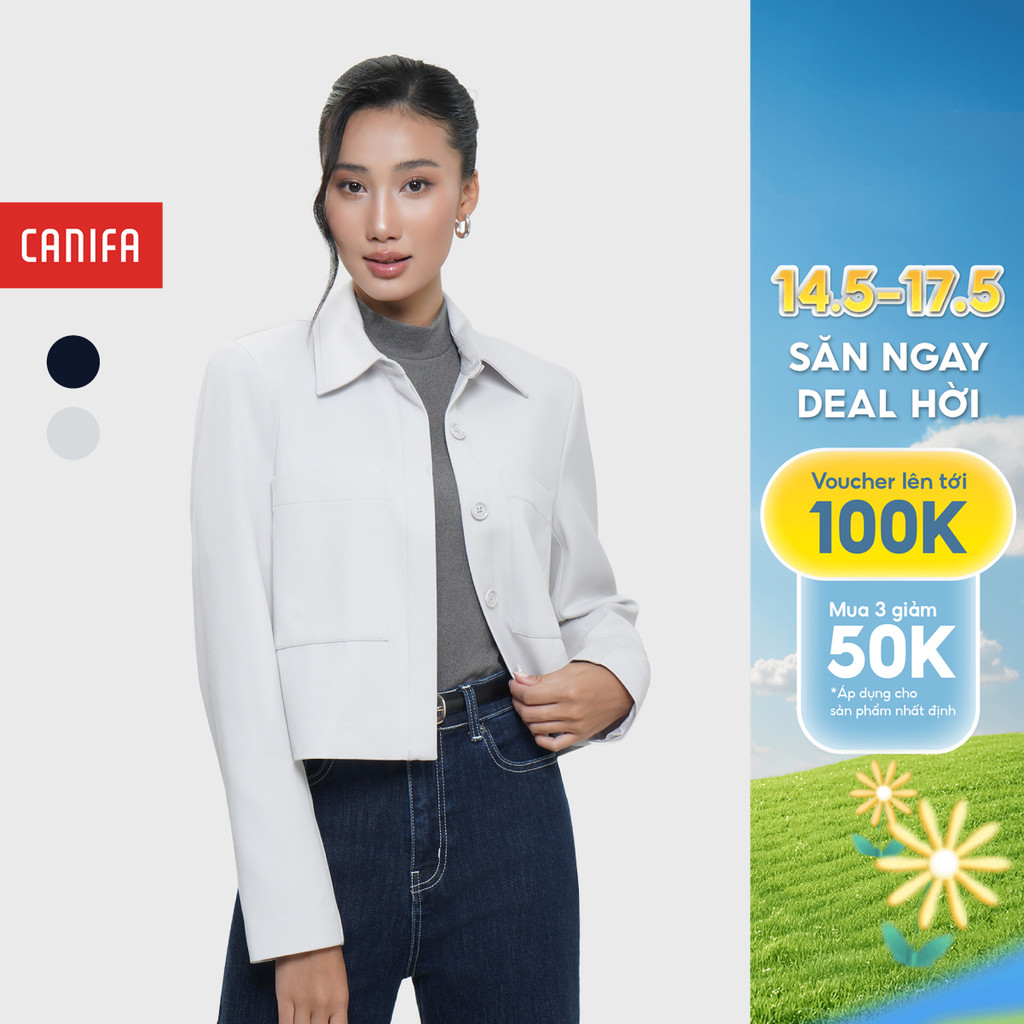 CANIFA เสื้อแจ็คเก็ตผู้หญิงคอปกแขนยาวแขนสั้น 6OT25W013