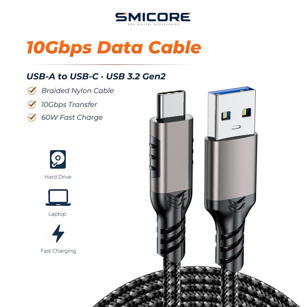 สายฮาร์ดดิสก์ USB 3.2 เป็น Type-C 10Gbps รองรับชาร์จ PD 60W สายถัก ทนทาน ใช้กับ HDD SSD โน้ตบุ๊ก มือถือ