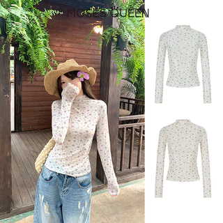 MOSESQUEEN มอสส์ ราชินี ครึ่งแขนเสื้อยืดแขนยาวลายดอกไม้กึ่งโปร่งใสแบบบางเหมาะกับฤดูร้อนเป็นชั้นในหรือเป็นชั้นฐานสําหรับกระชับสัดส่วน #63624