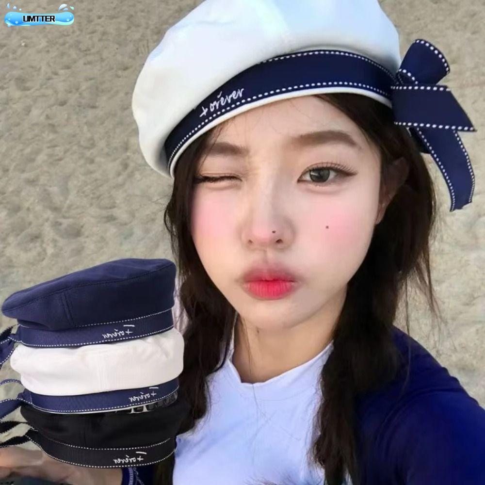 อุมเตอร์ หมวกกะลาสี,หมวกเบเร่ต์ริบบิ้นน้ําหนักเบา,สไตล์ญี่ปุ่นน่ารักระบายอากาศจดหมายเย็บปักถักร้อยเครื่องแบบหมวกสําหรับการแสดงบนเวทีโรง