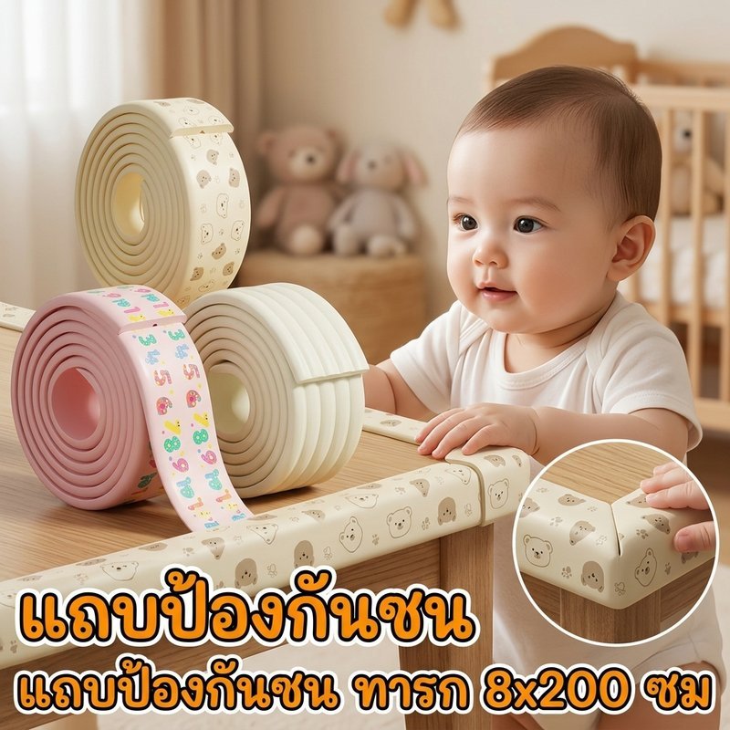 แถบกันกระแทกเด็ก โฟมกันชนมุมโต๊ะ กันชนขอบตู้ ป้องกันชน ลายหมี ติดขอบเฟอร์นิเจอร์ เด็กทารก