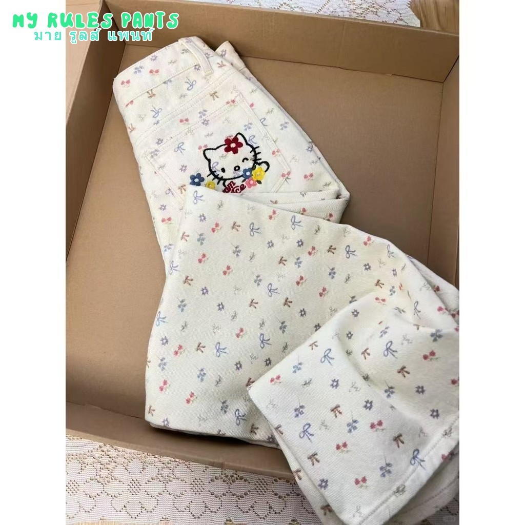 Fast shipping! Summer New Large Size Simple Lazy Floral Kitty Embroidered Jeans for Women