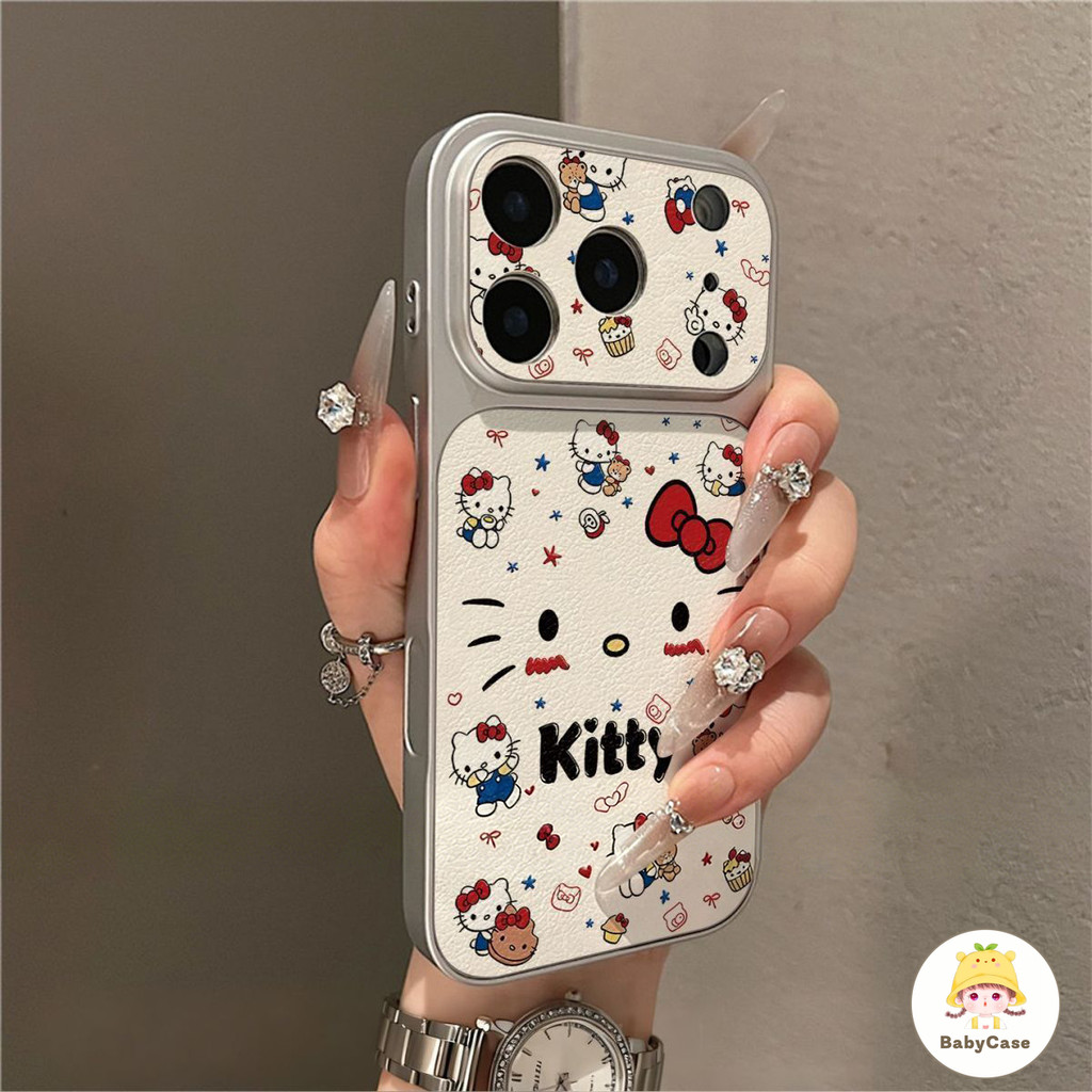 เคสไอโฟน17 เหมาะสำหรับ IPhone 15 11 12 17 13 14 16 Pro Max 14 15 16 Plus Air การ์ตูน KT Cat กระเป๋าใส่โทรศัพท์สีเงิน