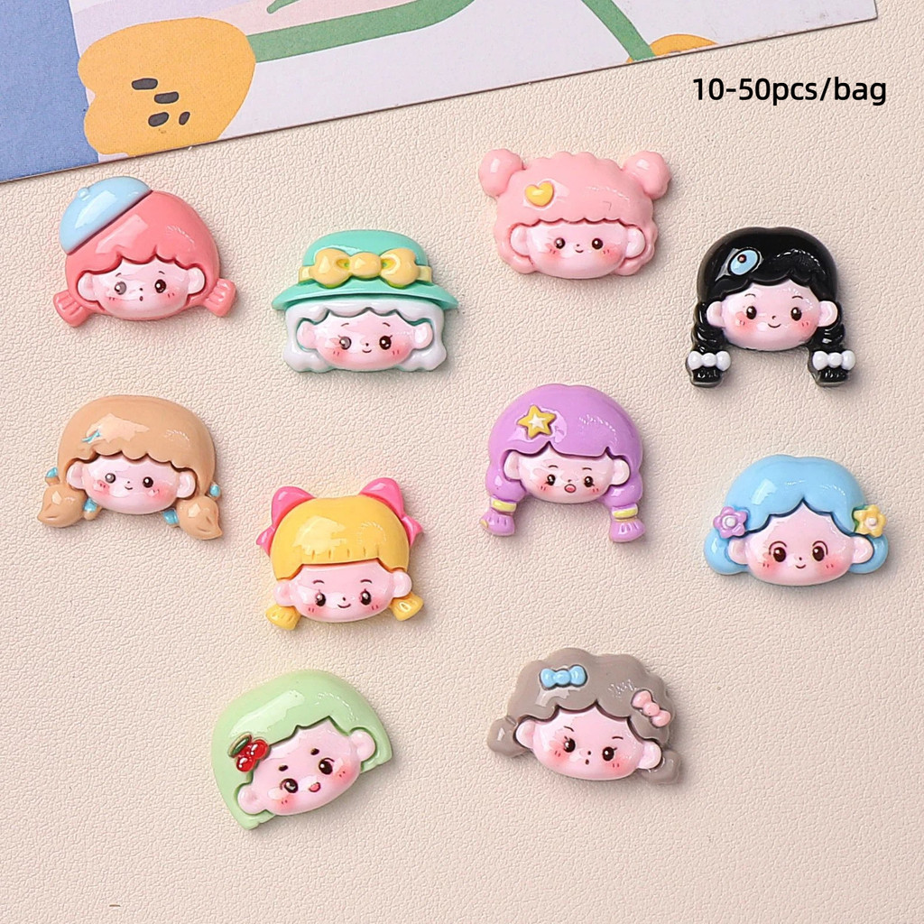 [4@][10-50pcs/bag] การ์ตูนเคลือบเงาหัวสาว ทําเอง เรซิ่นอุปกรณ์เสริมเครื่องประดับกิ๊บแฮนด์เมดเคสโทรศัพท์ถ้วยน้ําอุปกรณ์เสริม หมวก วัน