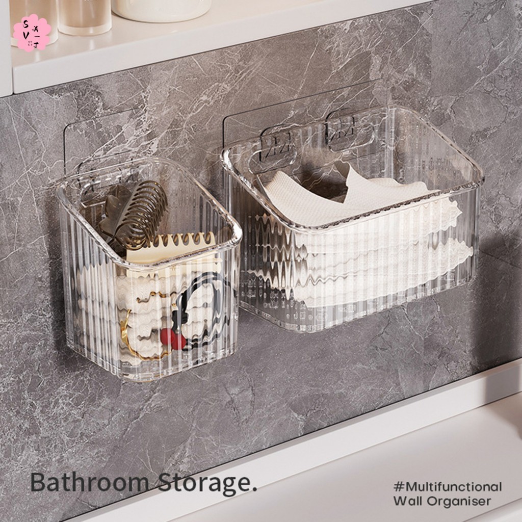 Clear Wall Mount Organizer ประหยัดพื้นที่ไม่มีการเจาะ Wall Organizer สําหรับห้องน้ําห้องครัวห้องนั่งเล่น