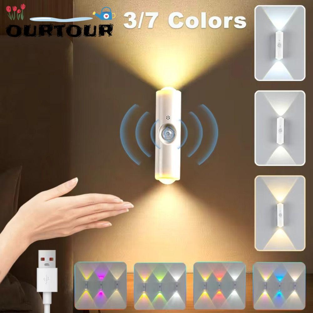 ไฟเซ็นเซอร์ LED URTOUR ชาร์จไฟได้, ควบคุมโดยแม่เหล็ก, เปลี่ยนสีได้ 3-7 สี สำหรับติดผนังและตกแต่ง