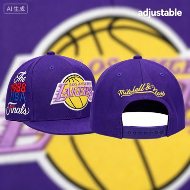 Mitchell & Ness Los Angeles Lakers ทีม HWC ไม้เนื้อแข็งคลาสสิก 1988 NBA Finals XL Patched Back Dunk, หมวกสีม่วง, สีม่วง 9fifty Snapback หมวก Unisex, กันแดด, เย็บปักถักร้อย, Hip Hop