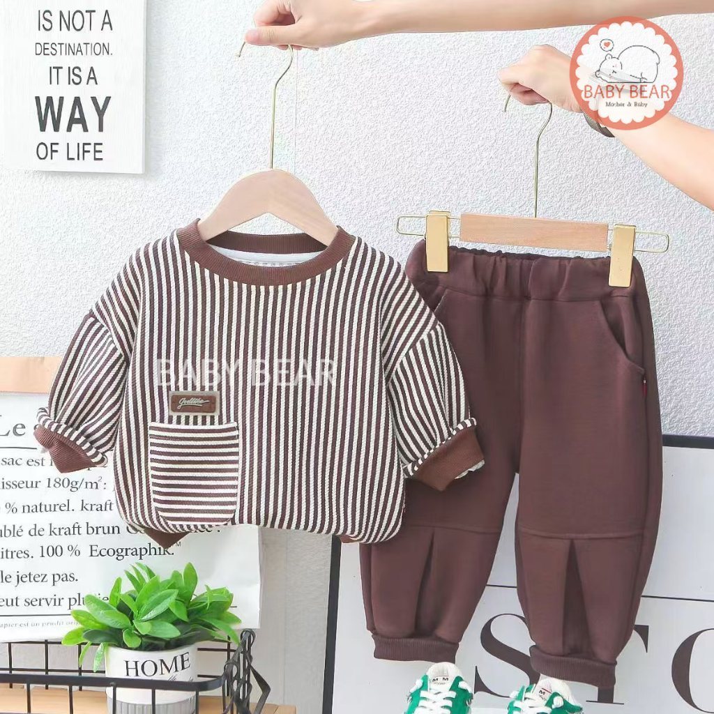 ชุดเซทเด็กกันหนาว ชุดเซ็ตเด็กลายทาง ใส่ได้ทั้งเด็กผู้ชายและผู้หญิง