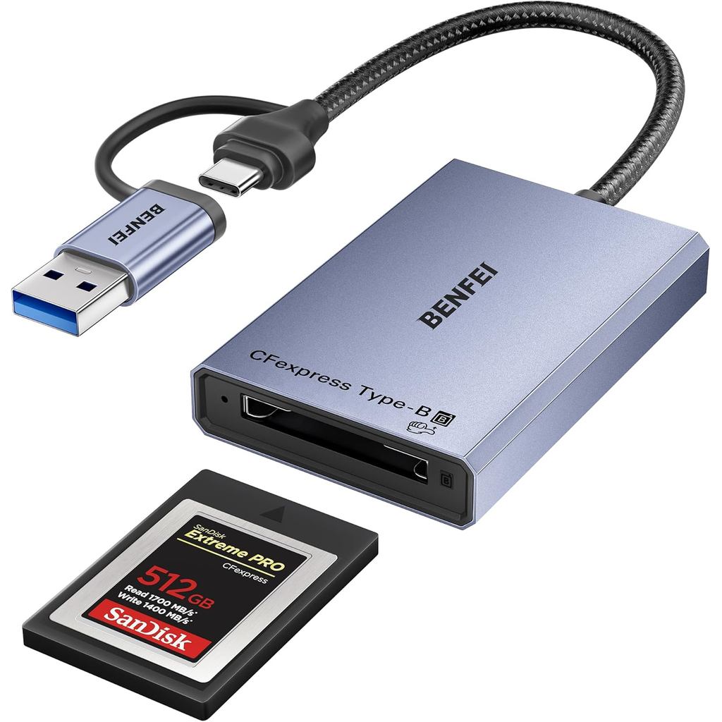 BENFEI CFexpress เครื่องอ่านการ์ด Type B พร้อม USB 3.2 (Gen 2) 10Gbps, USB-C&USB-A 2-in-1 Type B CFe