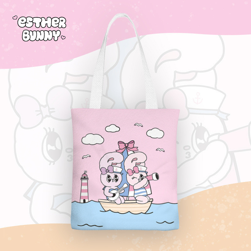 Esther Bunny‌ Canvas Bag One Shoulder Travel Bag Leisure Handbag Large Capacity Portable Shopping Bag - รูปที่ 4