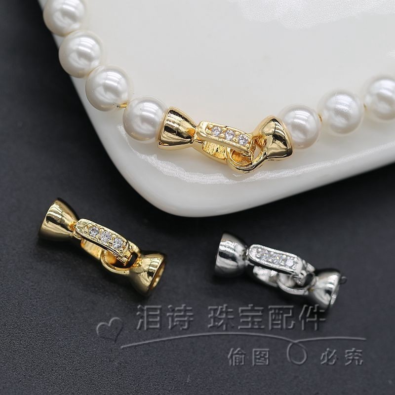 24K Zircon Micro-Inlaid ทองแดงบริสุทธิ์สี Retention เครื่องประดับอุปกรณ์เสริมสร้อยคอ OT หัวเข็มขัด 6
