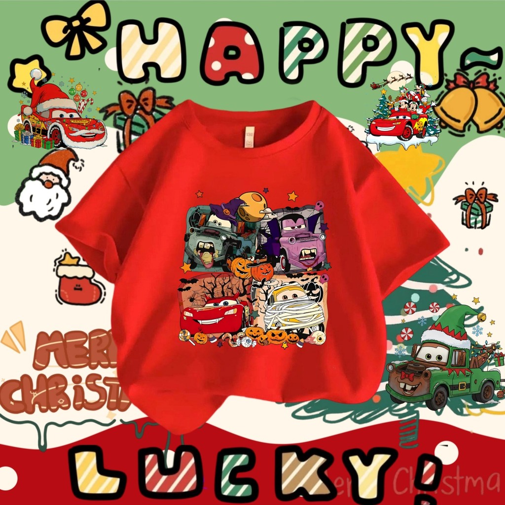 เสื้อยืดรถคริสต์มาส ชุดคู่ Lightning McQueen และ Mater ธีมคริสต์มาส McQueen 100-5XL 01