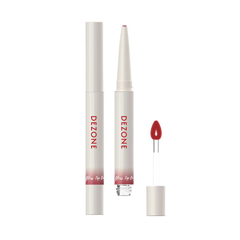 DEZONE Double-Ended Floating Painting Glossy Lip Glaze Mirror ลิปสติก Lip Liner ปากกา Non-Fading Non