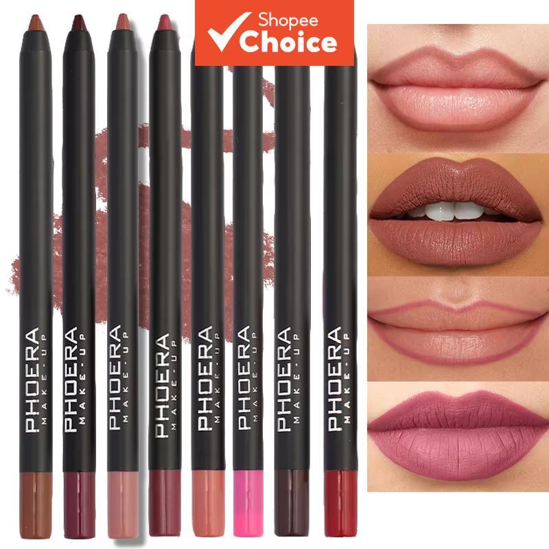 Phoera 12Colors Lipliner ดินสอกันน้ํา Matte Contour Tint ลิปสติก Lasting Non-stick Cup