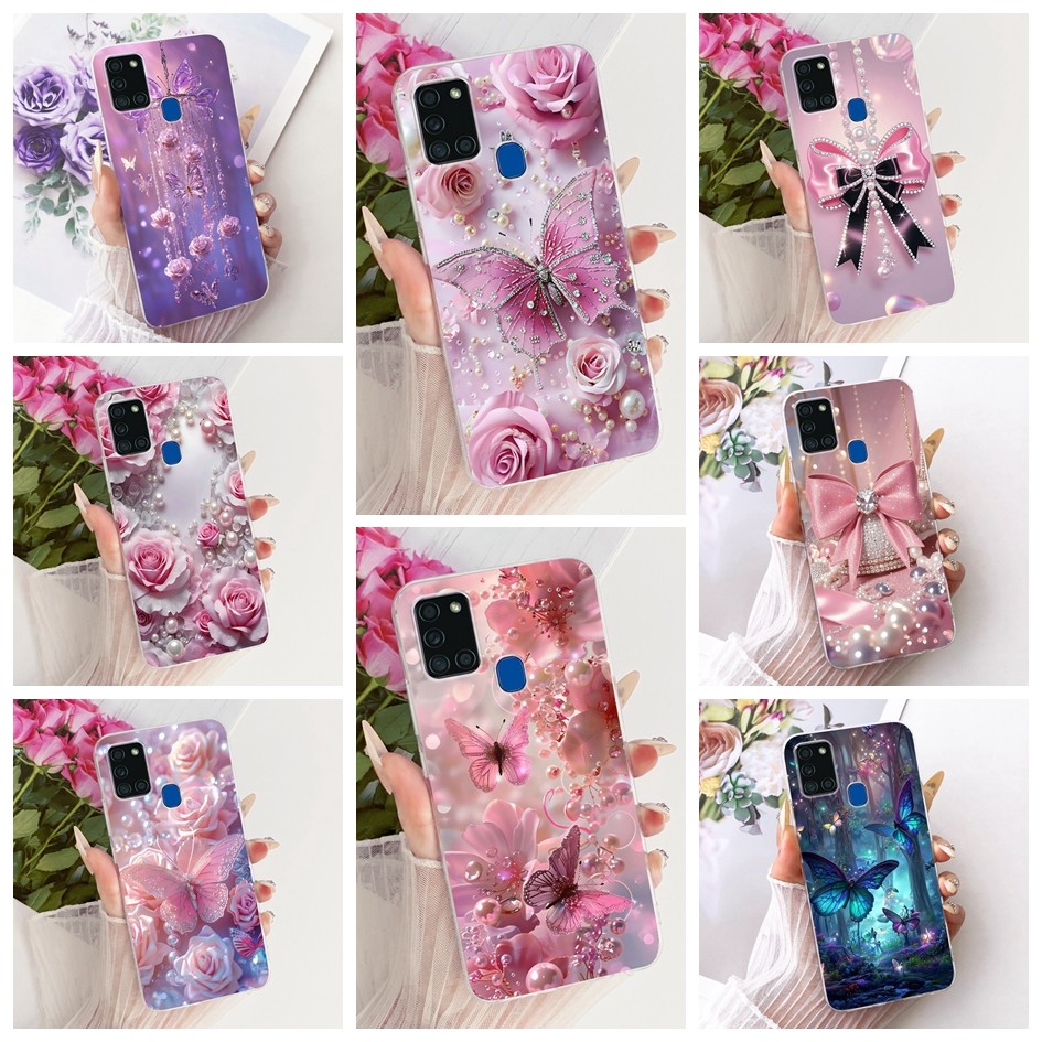 สําหรับ Samsung Galaxy A21S ปลอก SM-A217F SM-A217M SM-A217N ฝาครอบดอกไม้ยอดนิยมผีเสื้อซิลิโคนนุ่มสําหรับ Samsung A21s Shell